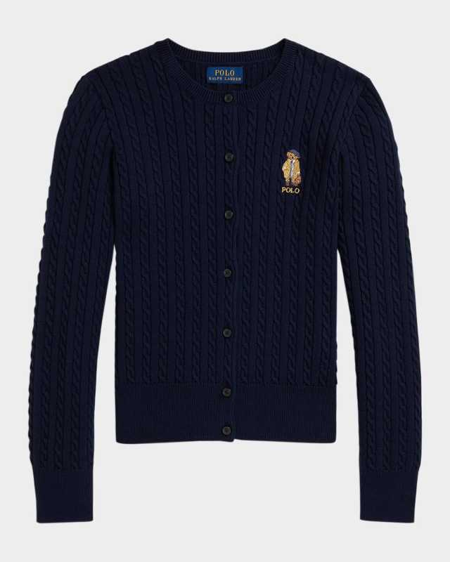 Girl's Polo Bear Mini Cable-Knit Sweater Cardigan, Size S-X